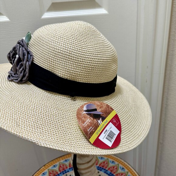 Women's Tweed Sun Hat Embellished With Satin Flowers & Pearls Special Event NEW - Picture 8 of 13